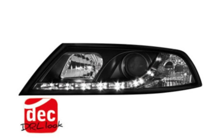 Передняя оптика Skoda Octavia II 2004-2012 под ксенон, с дневными ходовыми огнями, черный корпус