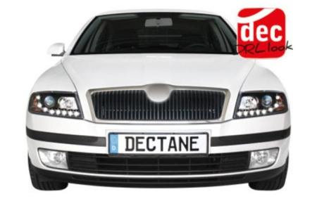 Передняя оптика Skoda Octavia II 2004-2012 с дневными ходовыми огнями, хромированный корпус