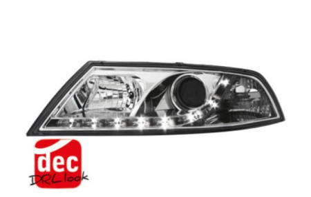 Передняя оптика Skoda Octavia II 2004-2012 под ксенон, с дневными ходовыми огнями, хромированный корпус